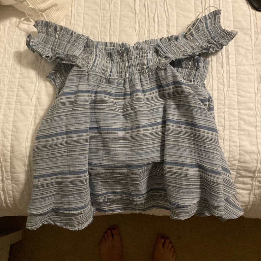 Blue striped off the shoulder flowy top!